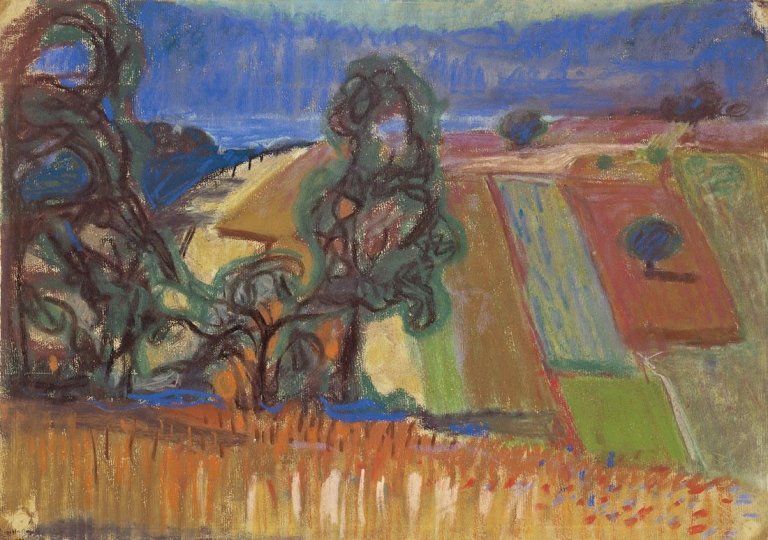Auf diesem Bild ist das folgende Kunstwerk zu sehen: Otto Dix. „Acker und Bäume“. 1944.
