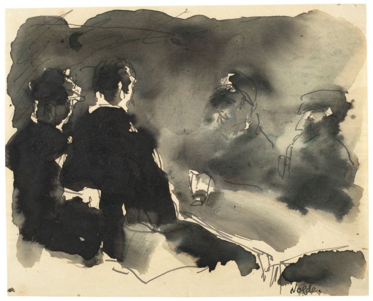 This picture shows the following artwork: Emil Nolde. „Paar und zwei Männer am Tisch“. 1908.