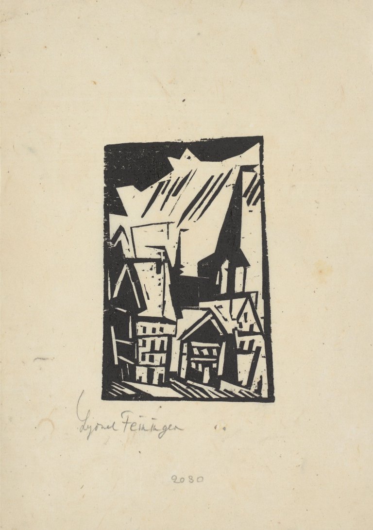 Auf diesem Bild ist das folgende Kunstwerk zu sehen: Lyonel Feininger. „Gelmeroda Dorf und Kirche“. 1920.