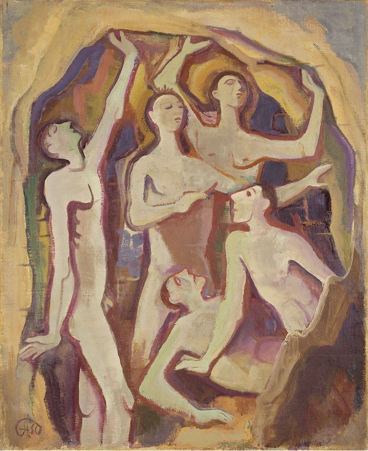 This picture shows the following artwork: Karl Hofer. „Fünf Männer in der Höhle“. 1950.