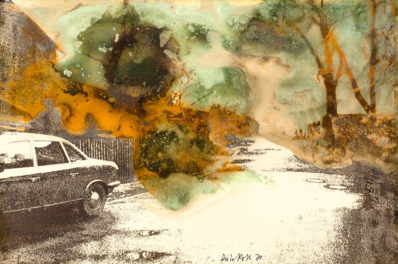 Auf diesem Bild ist das folgende Kunstwerk zu sehen: Dieter Roth. „In Oelper scheperts (Braunschweiger Landschaft mit Käsebäumen)“. 1973.