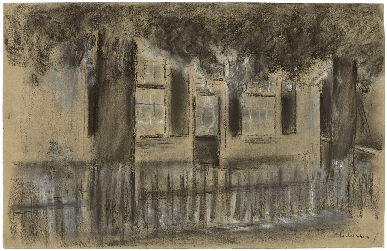 This picture shows the following artwork: Max Liebermann. Holländisches Haus hinter Bäumen. Circa 1900.