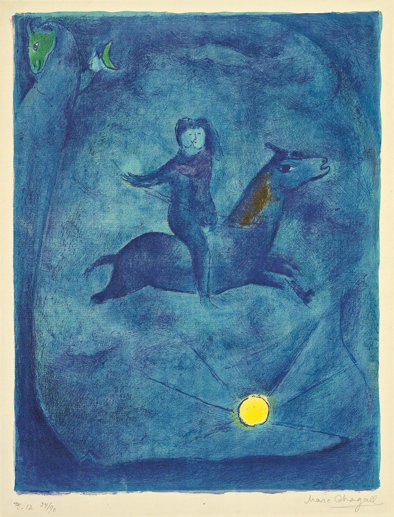Auf diesem Bild ist das folgende Kunstwerk zu sehen: Marc Chagall. Tafel 12 aus: „Four Tales from the Arabian Nights“. 1948.