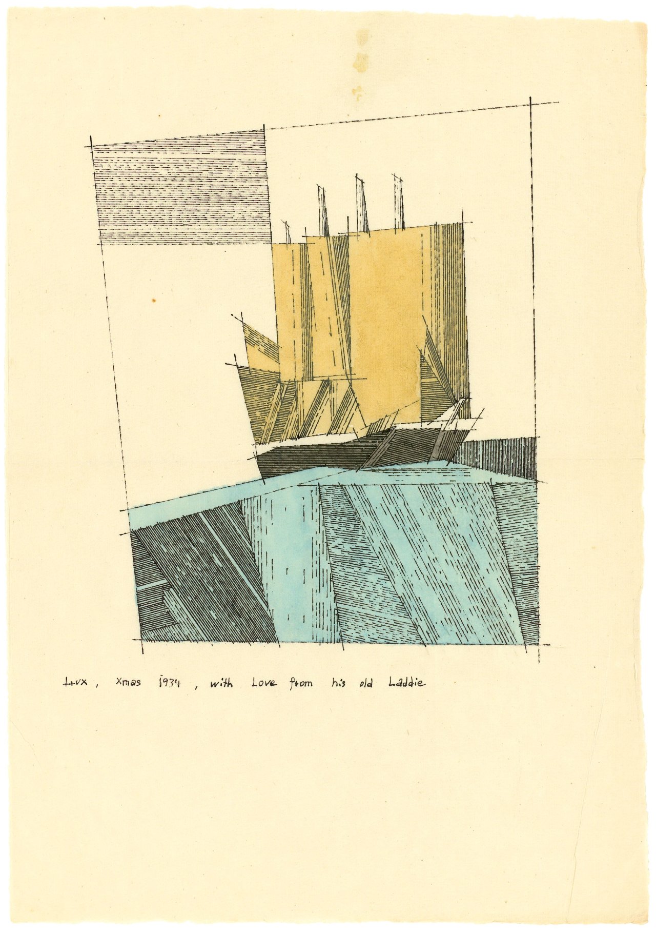 Auf diesem Bild ist das folgende Kunstwerk zu sehen: Lyonel Feininger. Schiff mit gelben Segeln. 1934.