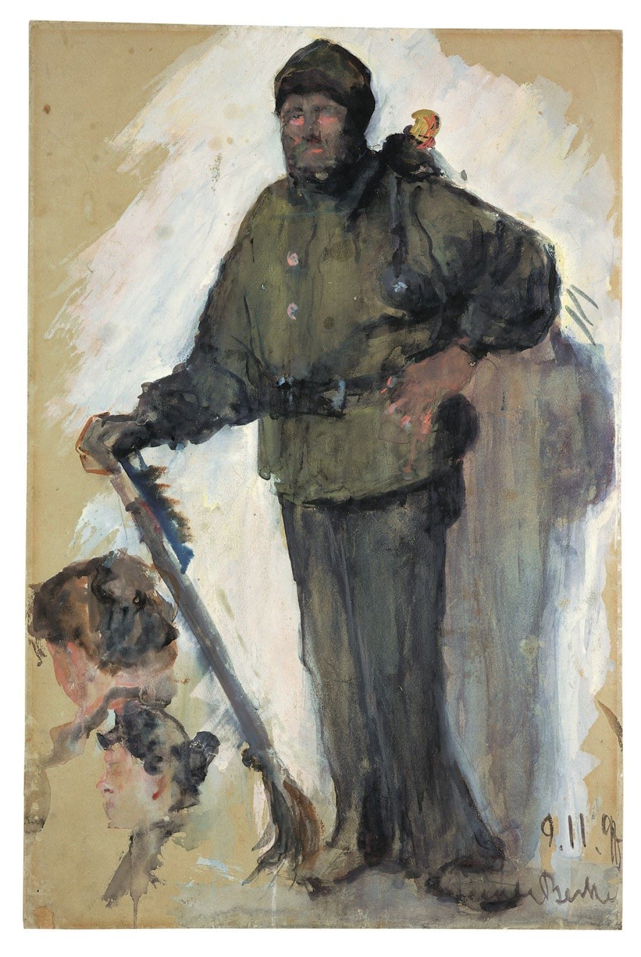 Auf diesem Bild ist das folgende Kunstwerk zu sehen: Paula Modersohn-Becker. „Schornsteinfeger und zwei Frauenköpfe“. 1897.