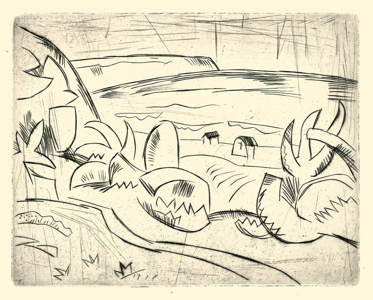 Auf diesem Bild ist das folgende Kunstwerk zu sehen: Karl Schmidt-Rottluff. „Ostseeküste“ / „Lesender Mann“. 1920/1921.