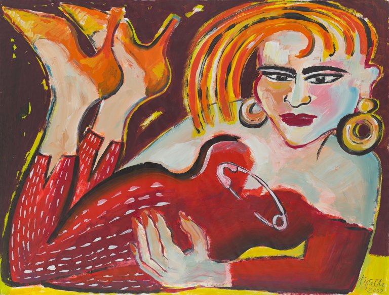 Auf diesem Bild ist das folgende Kunstwerk zu sehen: Elvira Bach. Ohne Titel (Liegende). 2002.