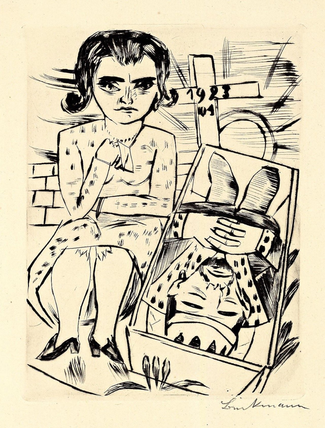 Auf diesem Bild ist das folgende Kunstwerk zu sehen: Max Beckmann. „Prinzessin Ursula von Bärwalde in Trauer um den König Jerum“. 1923.