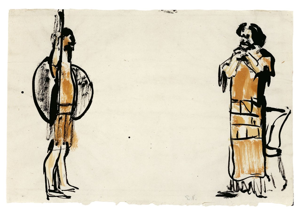 This picture shows the following artwork: Emil Nolde. Theaterblatt. Paul Wegener als Holofernes. 1910/11.