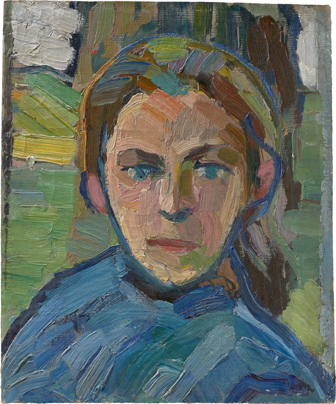 Auf diesem Bild ist das folgende Kunstwerk zu sehen: Hermann Stenner. „Dorfmädchen mit blauer Bluse“. 1911.