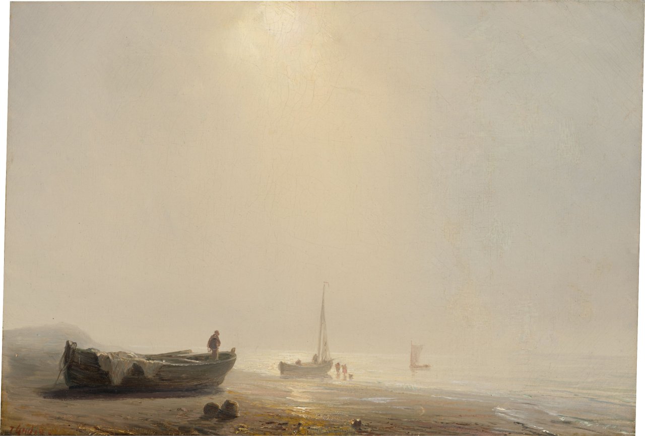 This picture shows the following artwork: Théodore Gudin. Boats on the Beach in the Sunlight.