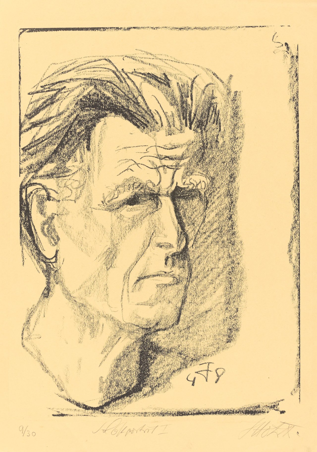 Auf diesem Bild ist das folgende Kunstwerk zu sehen: Otto Dix. „Selbstbildnis I (nach rechts, Kragenlinie einfach)“. 1948.