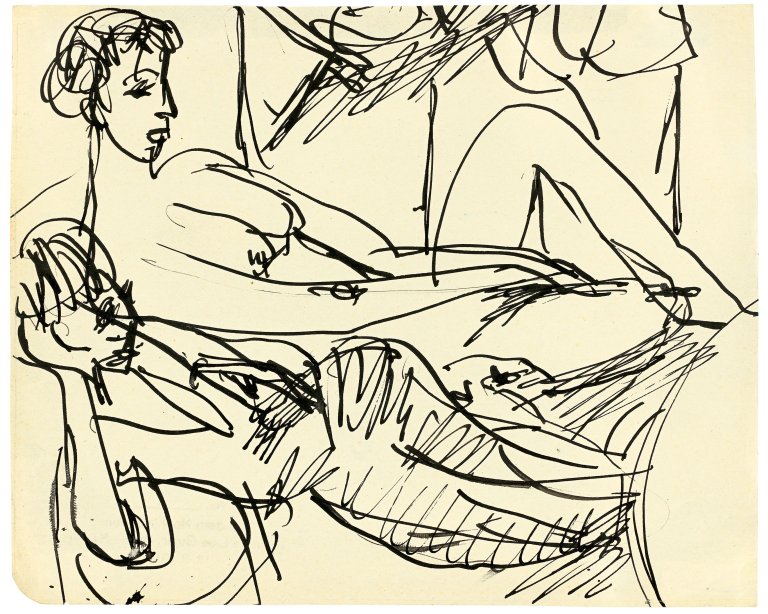 Auf diesem Bild ist das folgende Kunstwerk zu sehen: Ernst Ludwig Kirchner. Ruhendes Paar. Um 1910.