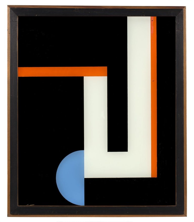Auf diesem Bild ist das folgende Kunstwerk zu sehen: Walter Dexel. „Glasbild II“ oder „Blaue Scheibe“. 1928.