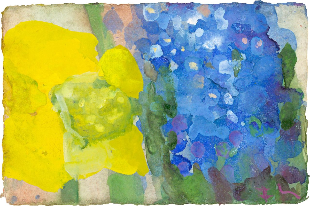 Auf diesem Bild ist das folgende Kunstwerk zu sehen: Klaus Fußmann. Vergissmeinnicht und gelber Mohn.