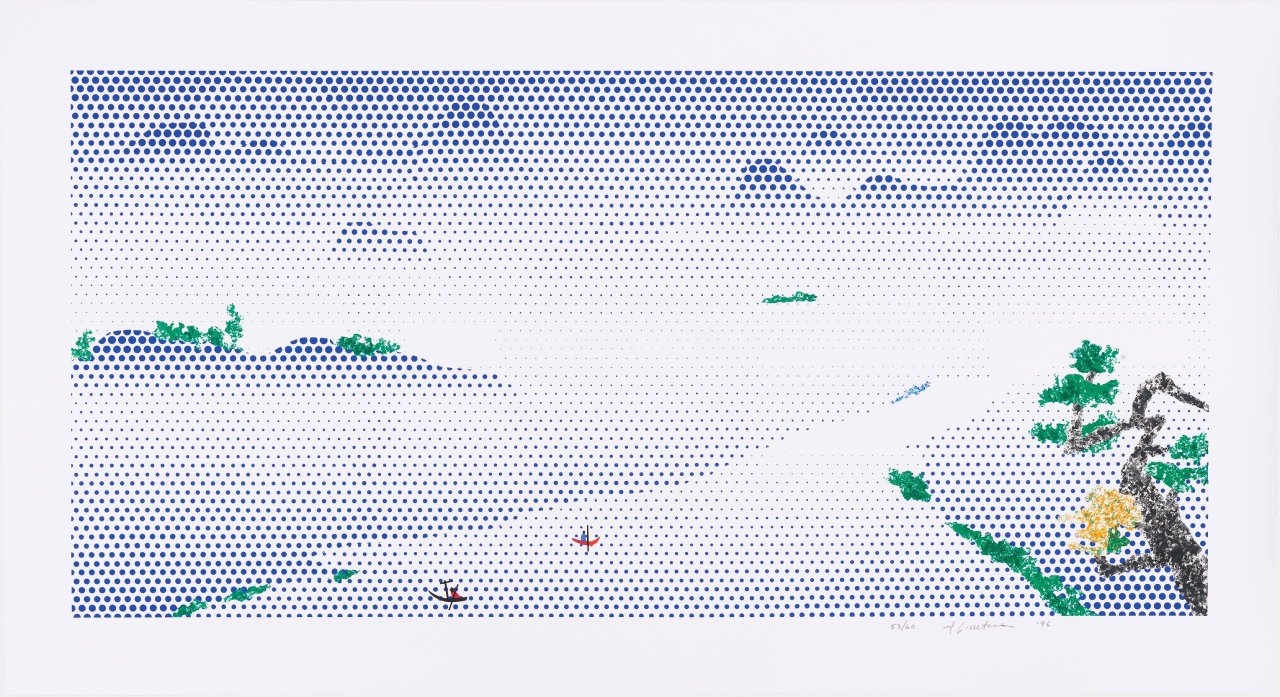 Auf diesem Bild ist das folgende Kunstwerk zu sehen: Roy Lichtenstein. „Landscape with Boats“. 1996.