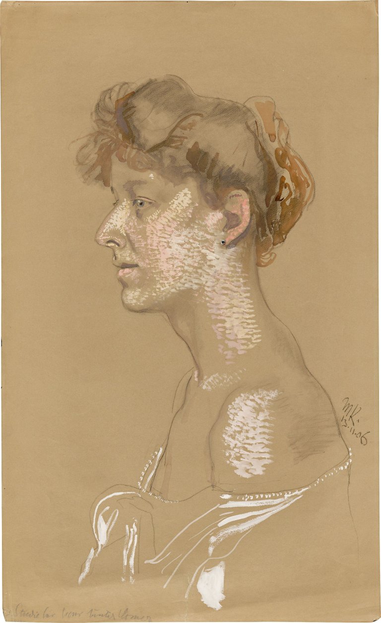 Auf diesem Bild ist das folgende Kunstwerk zu sehen: Max Klinger. Frauenportrait im Profil. 1906.