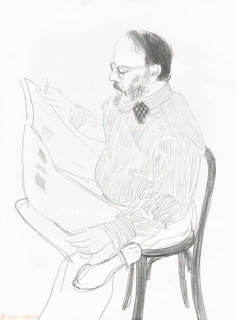 Auf diesem Bild ist das folgende Kunstwerk zu sehen: David Hockney. „Henry reading the newspaper“. 1976.