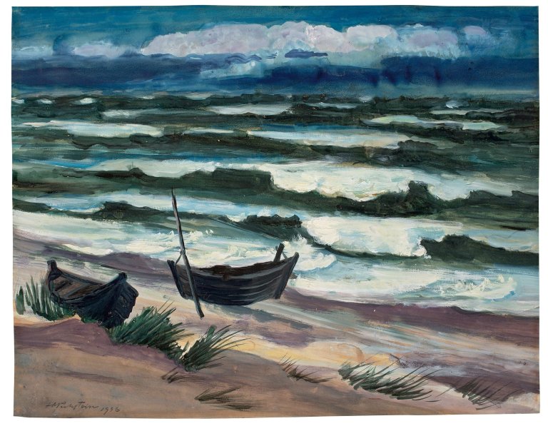 Auf diesem Bild ist das folgende Kunstwerk zu sehen: Max Pechstein. Stürmische See. 1936.
