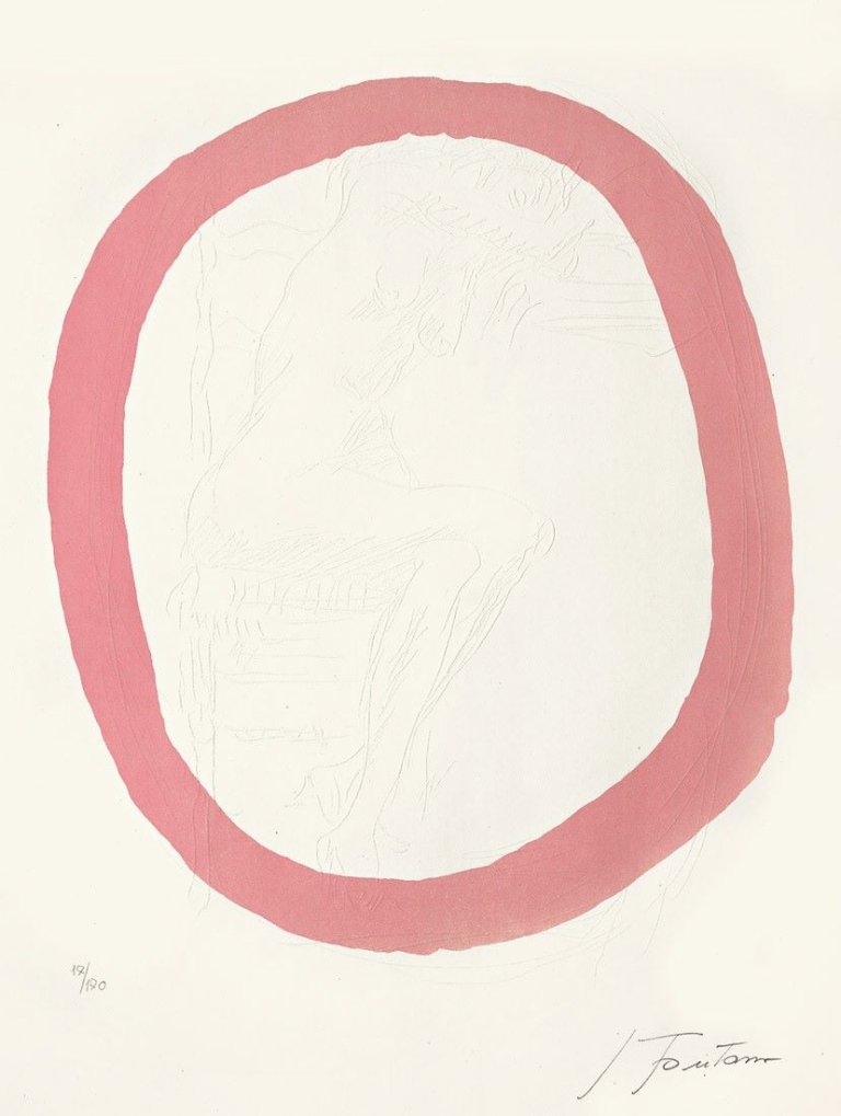 Auf diesem Bild ist das folgende Kunstwerk zu sehen: Lucio Fontana. „Nudo Rosa (Pink oval with nude)“. 1967.