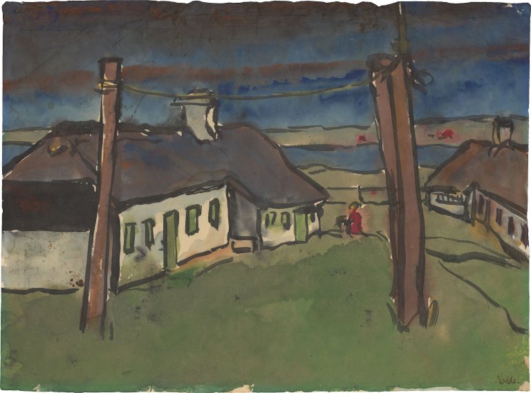This picture shows the following artwork: Emil Nolde. ”Friesische Bauernhäuser und Wäschestangen”. 1920s.