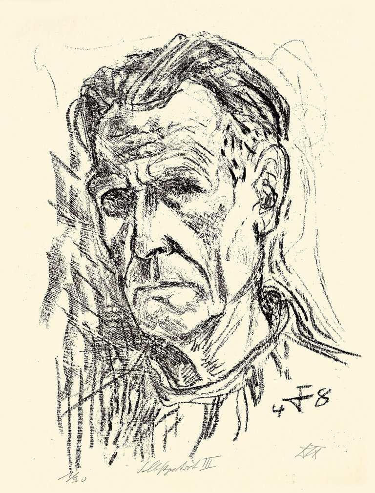 Auf diesem Bild ist das folgende Kunstwerk zu sehen: Otto Dix. „Selbstbildnis V“. 1948.