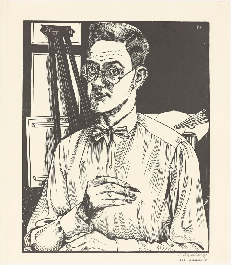 Auf diesem Bild ist das folgende Kunstwerk zu sehen: Conrad Felixmüller. „Selbstbildnis mit Zeichenstift“. 1927.