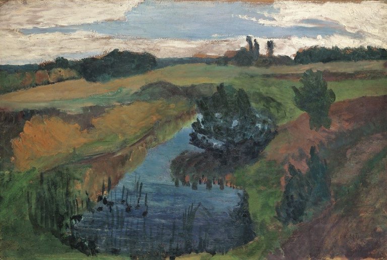 This picture shows the following artwork: Paula Modersohn-Becker. „Landschaft mit Moortümpel“. 1900.