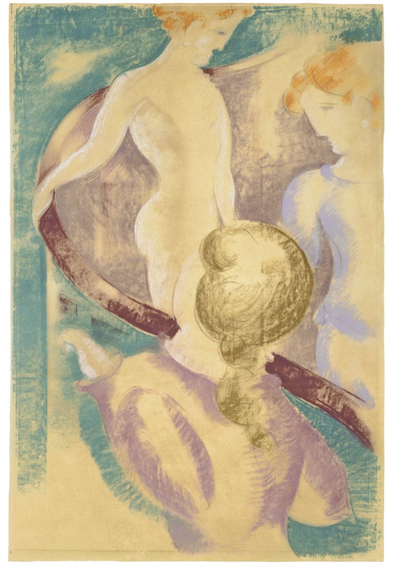 Auf diesem Bild ist das folgende Kunstwerk zu sehen: Oskar Schlemmer. „Drei Figuren am Geländer“. 1930.