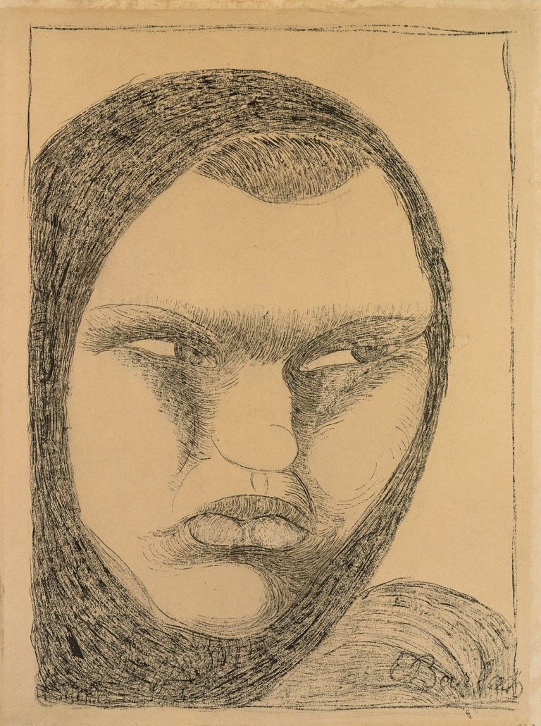 Auf diesem Bild ist das folgende Kunstwerk zu sehen: Ernst Barlach. „Kopf einer russischen Bäuerin mit Kopftuch“. 1907.