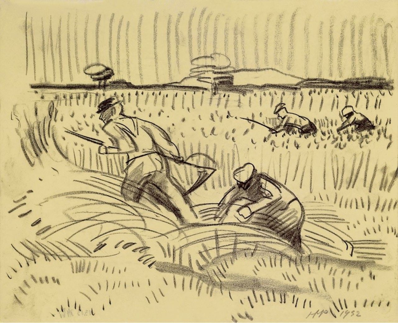 Auf diesem Bild ist das folgende Kunstwerk zu sehen: Max Pechstein. Bei der Kornernte. 1932.