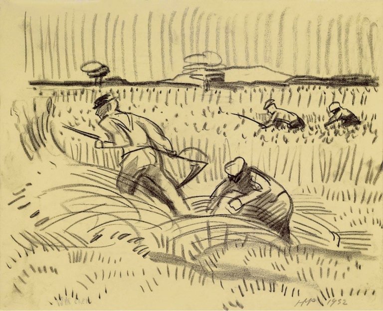 Auf diesem Bild ist das folgende Kunstwerk zu sehen: Max Pechstein. Bei der Kornernte. 1932.