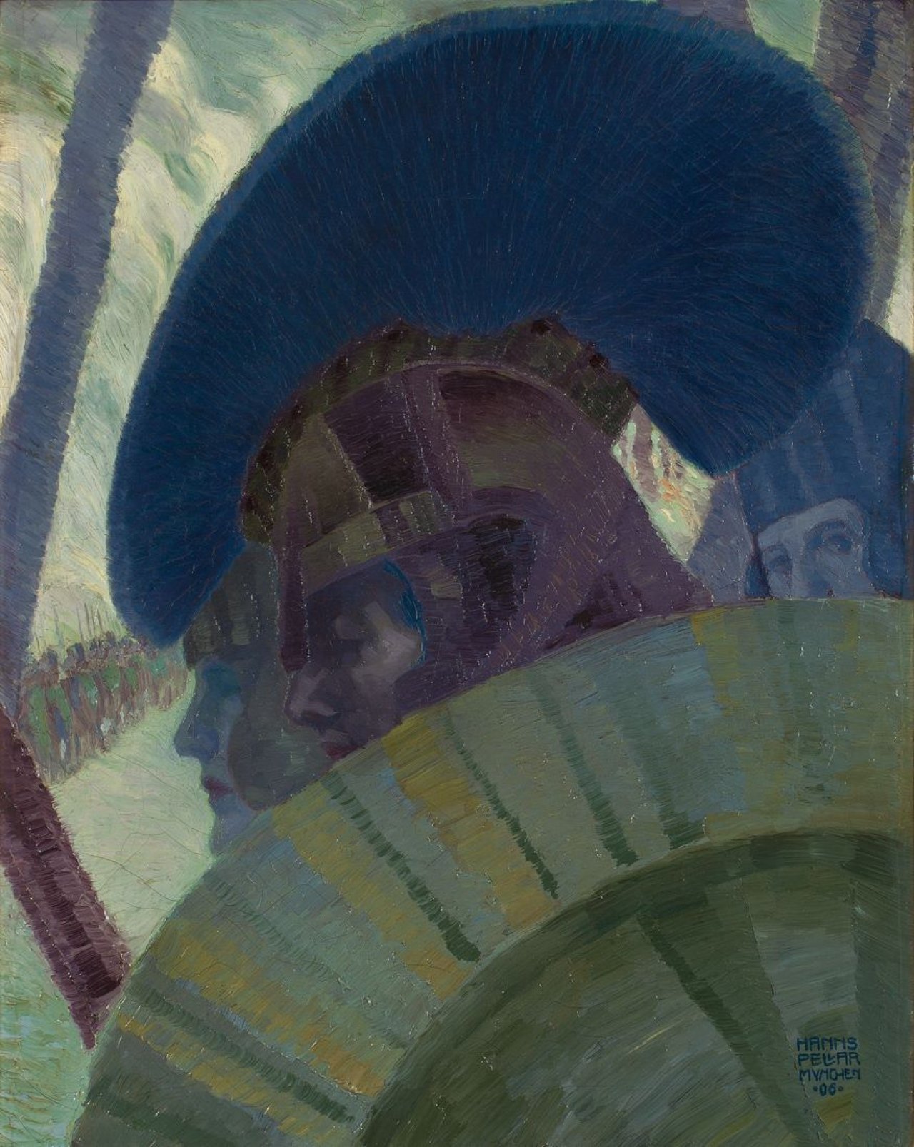 Auf diesem Bild ist das folgende Kunstwerk zu sehen: Hanns Pellar. Griechische Krieger. 1906.