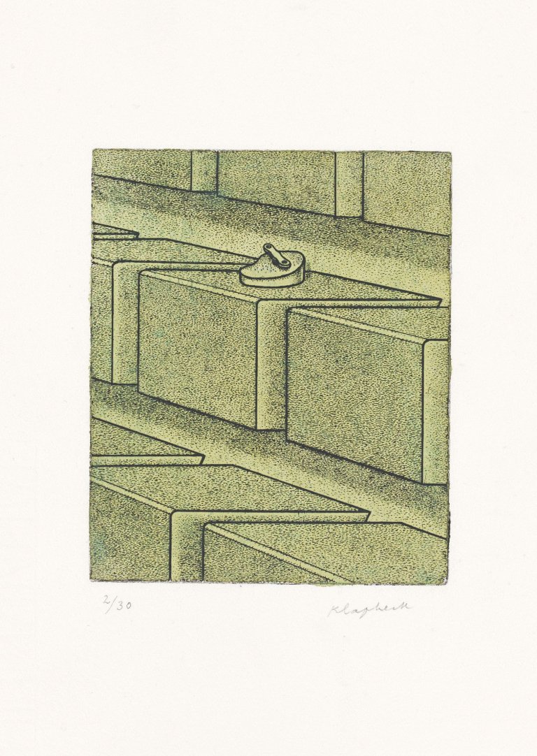 This picture shows the following artwork: Konrad Klapheck. „Patience (Schellenelement auf Terassen)“. 1979.