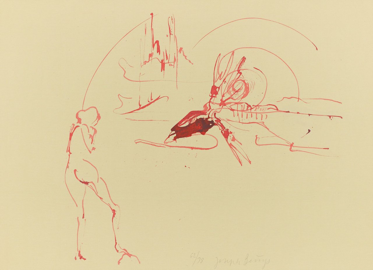 This picture shows the following artwork: Joseph Beuys. „Ohne Titel (Geysir, Nymphe und blutender Riesenhirsch)“. 1974.