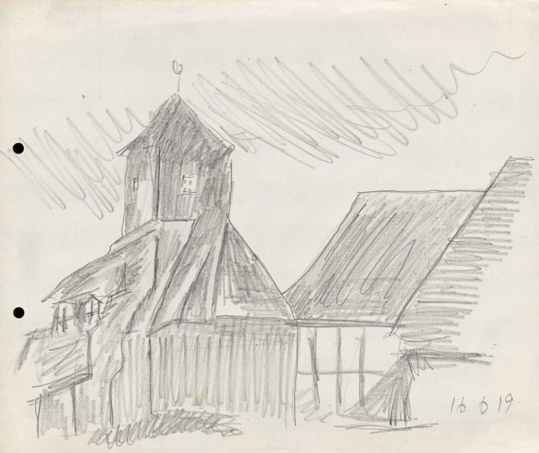Auf diesem Bild ist das folgende Kunstwerk zu sehen: Lyonel Feininger. „Dorfkirche (Possendorf)“. 1919.