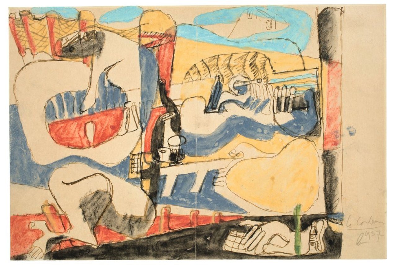 Auf diesem Bild ist das folgende Kunstwerk zu sehen:  Le Corbusier. Ohne Titel (Komposition mit Figuren). 1937.