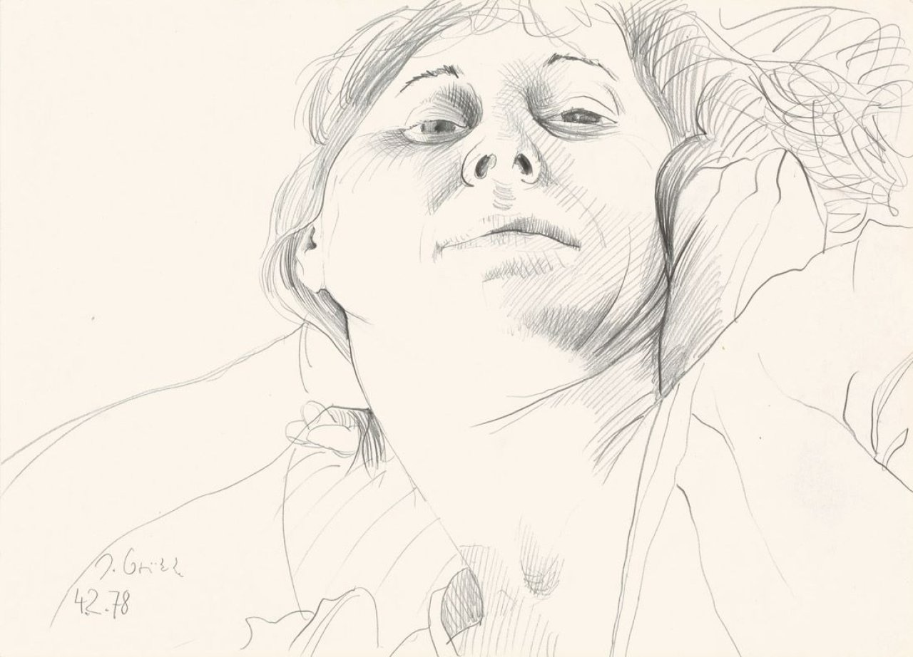 Auf diesem Bild ist das folgende Kunstwerk zu sehen: Johannes Grützke. Portrait von unten. 1978.