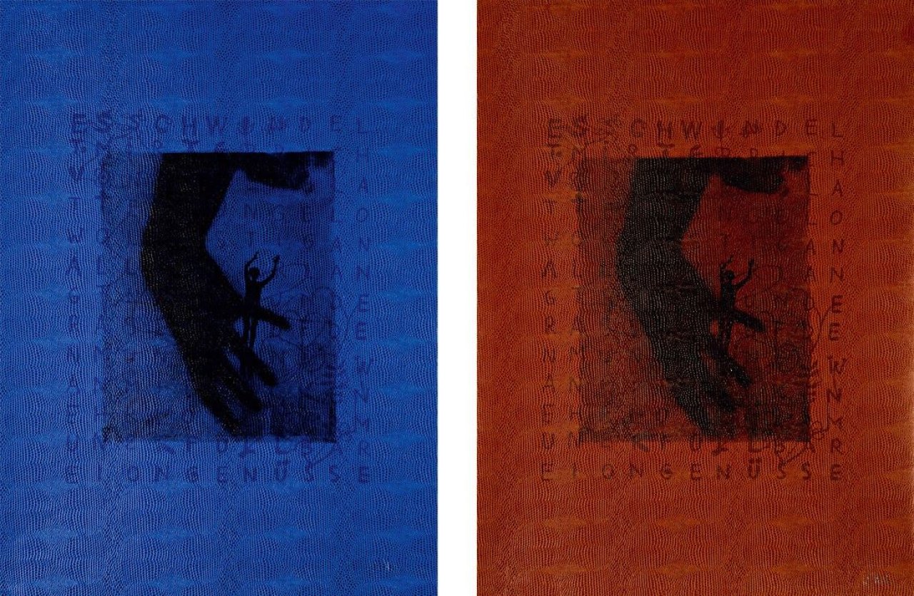 Auf diesem Bild ist das folgende Kunstwerk zu sehen: Sigmar Polke. „Figur mit Hand (Es schwindelt...)“. 1973.