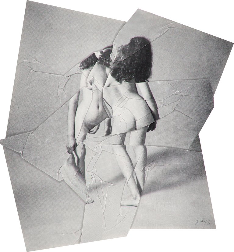 Auf diesem Bild ist das folgende Kunstwerk zu sehen: Jiří Kolář. Akt im Spiegel. 1979.