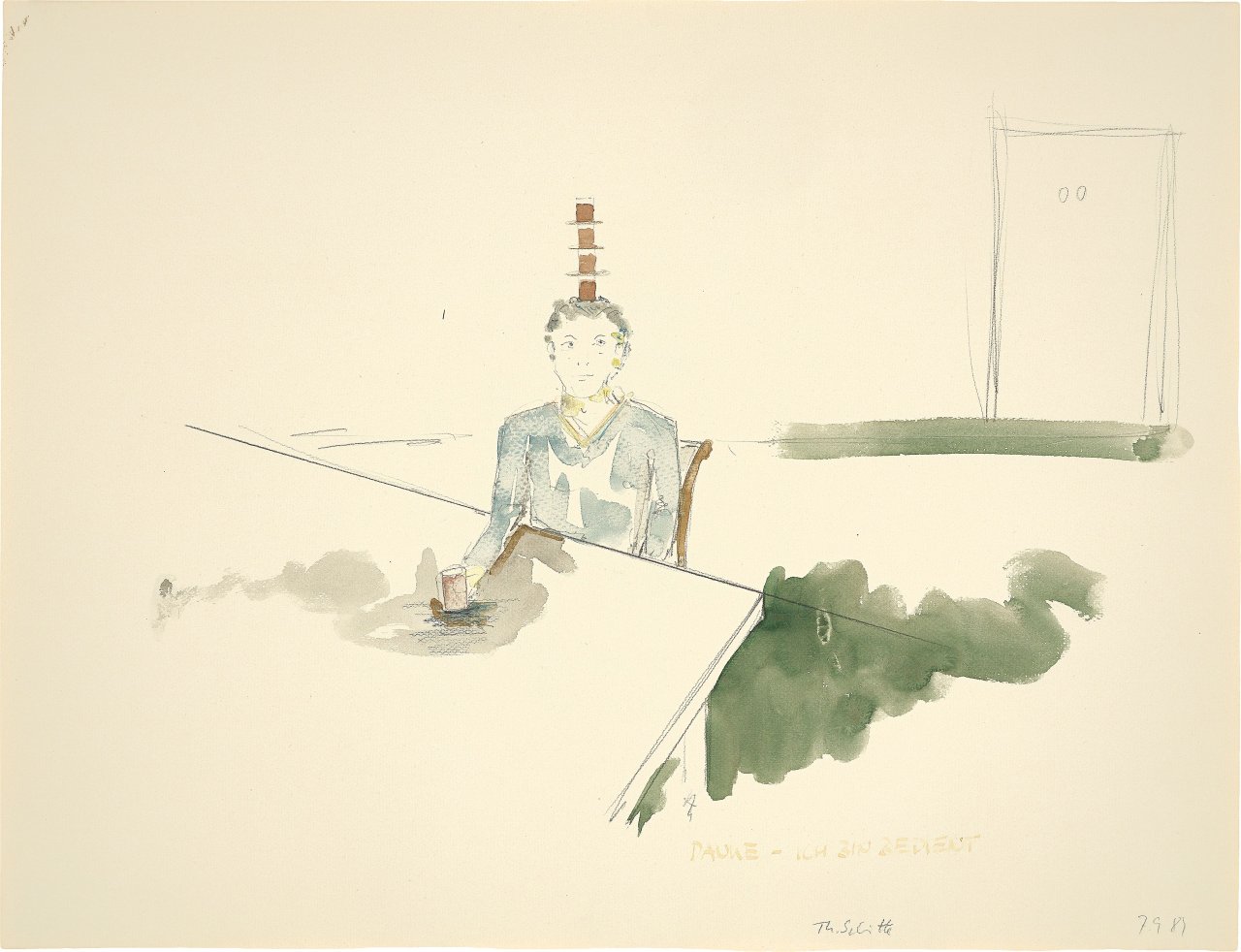 This picture shows the following artwork: Thomas Schütte. ”Danke - Ich bin bedient”, from the series ”September Notes”. 1989.