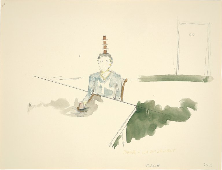 Auf diesem Bild ist das folgende Kunstwerk zu sehen: Thomas Schütte. „Danke - Ich bin bedient“, aus der Serie „September Notes“. 1989.