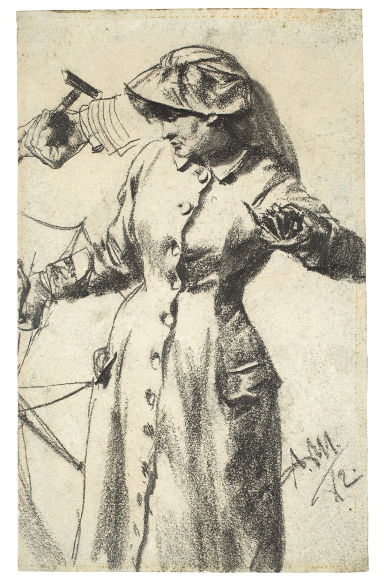 Auf diesem Bild ist das folgende Kunstwerk zu sehen: Adolph Menzel. Frauenbildnis. 1882.