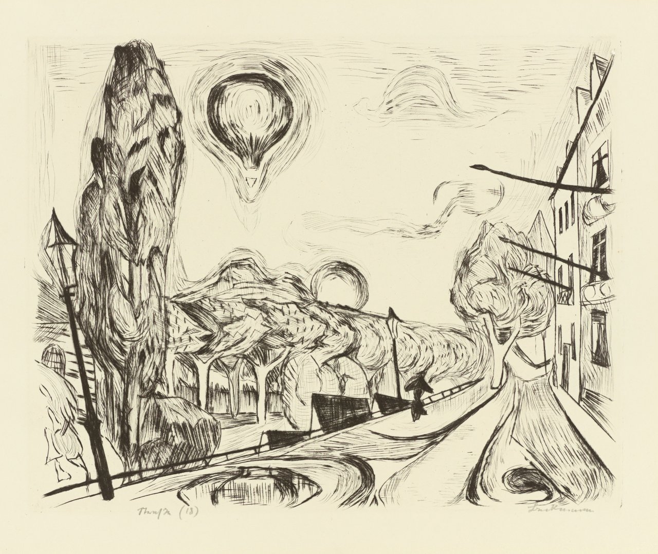 Auf diesem Bild ist das folgende Kunstwerk zu sehen: Max Beckmann. „Landschaft mit Ballon“. 1918.