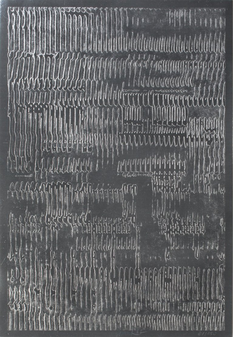 Auf diesem Bild ist das folgende Kunstwerk zu sehen: Heinz Mack. „Silbervibration“. 1968.