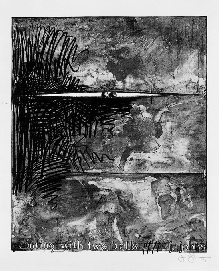 Auf diesem Bild ist das folgende Kunstwerk zu sehen: Jasper Johns. „Painting with two balls (grays)“. 872.