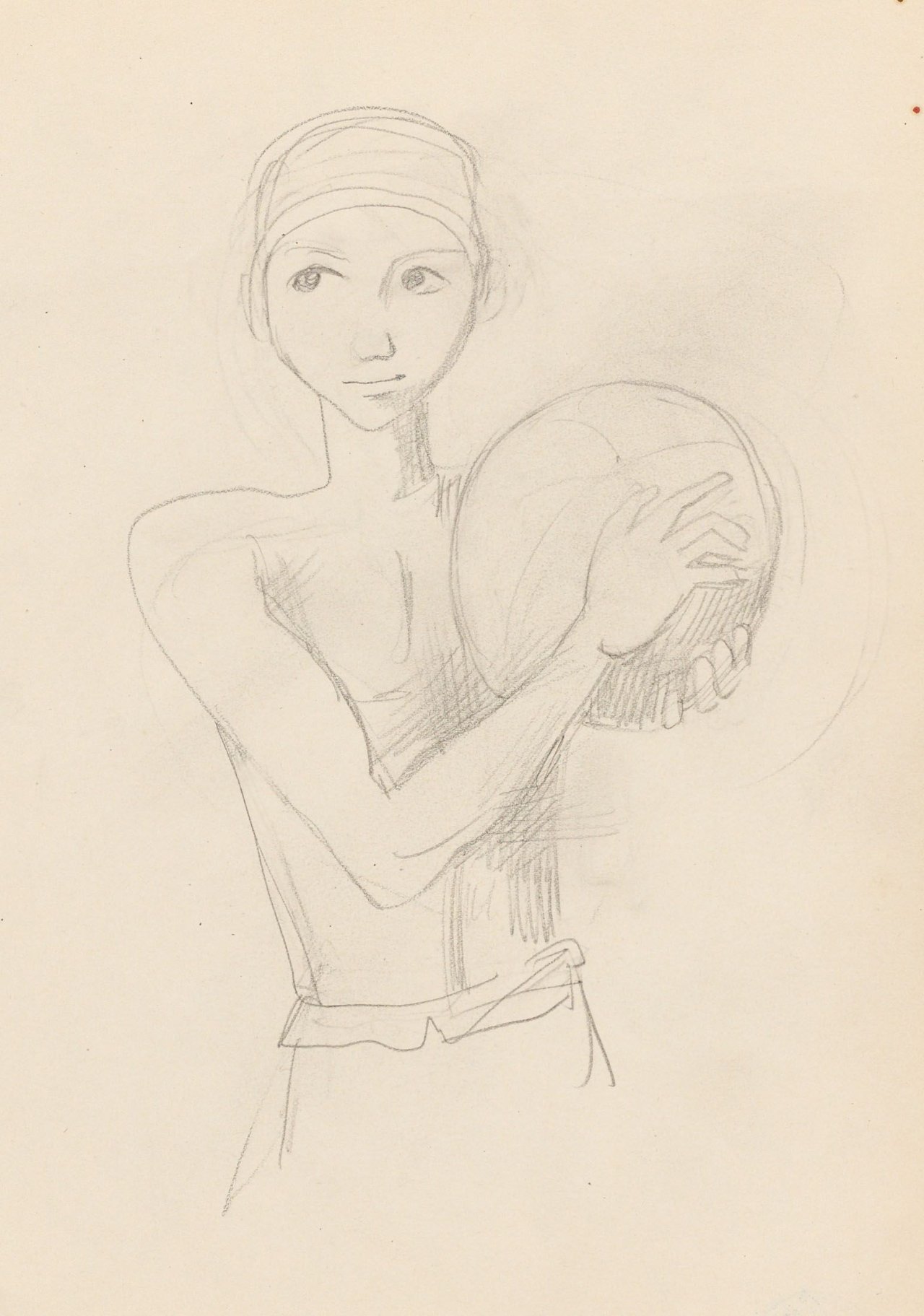 Auf diesem Bild ist das folgende Kunstwerk zu sehen: Karl Hofer. Junge mit Ball. 1950er Jahre.