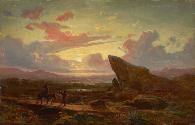 Auf diesem Bild ist das folgende Kunstwerk zu sehen: Carl Robert Kummer. Sonnenuntergang über der Campagna di Verona. 1852.