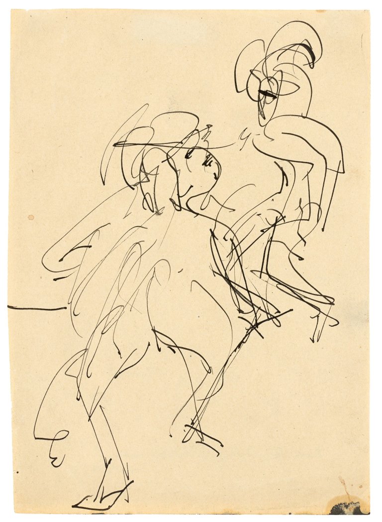 Auf diesem Bild ist das folgende Kunstwerk zu sehen: Ernst Ludwig Kirchner. Zwei Ausdruckstänzerinnen. Um 1933.