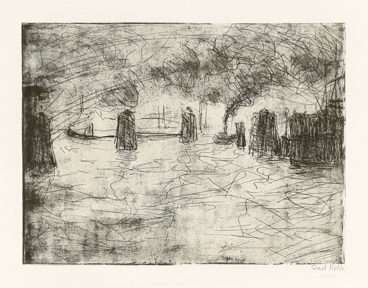 This picture shows the following artwork: Emil Nolde. ”Hamburg, milde Stimmung (auch: Hamburg, Hafenstimmung)”. 1910.